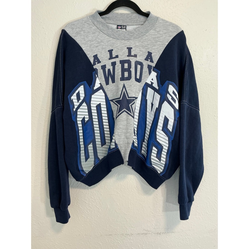 NFL Retro Oversized Dallas Cowboys Crewneck Sweatshirt Navy Gray Mens Small